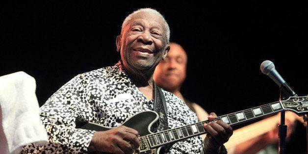 Blues music legend BB King performs on Frampton's Guitar Circus 2013 Tour at Pier Six Pavilion on Thursday, Aug. 8, 2013, in Baltimore. (Photo by Owen Sweeney/Invision/AP)