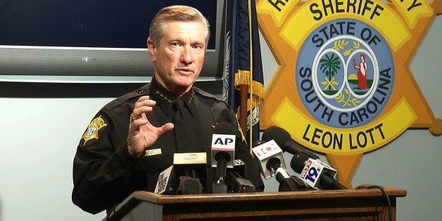 In this image taken from video, Richland County Sheriff Leon Lott speaks during a press conference in Columbia, S.C., Tuesday, Oct. 27, 2015. Lott suspended Ben Fields, a senior deputy with the Richland County Sheriffâs Department, without pay after a video showed Fields forcibly removing a student who refused to leave her high school math class at Spring Valley High School. (AP Photo/Alex Sanz)