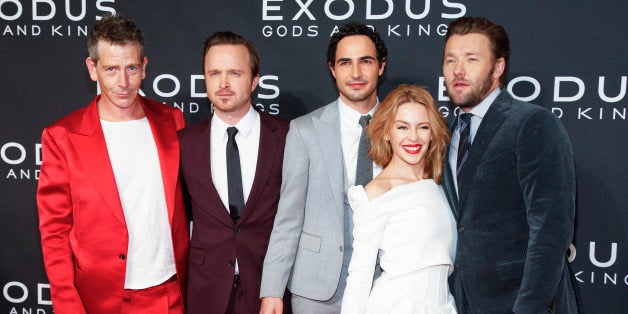 Ben Mendelsohn, from left, Aaron Paul, Zac Posen, Kylie Minogue and Joel Edgerton attend the premiere of "Exodus: Gods and Kings" at The Brooklyn Museum on Sunday, Dec. 7, 2014, in New York. (Photo Andy Kropa/Invision/AP)