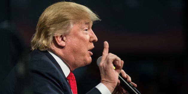 AIKEN, SC - DECEMBER 12: Republican presidential candidate Donald Trump speaks to the crowd at a town hall meeting December 12, 2015 in Aiken, South Carolina. The South Carolina Republican primary is scheduled for February 20, 2016. (Photo by Sean Rayford/Getty Images)