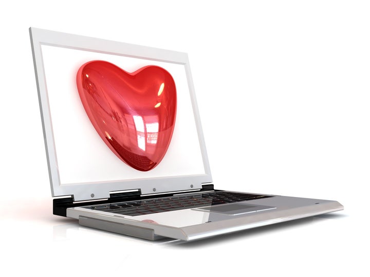laptop red heart 3d internet...