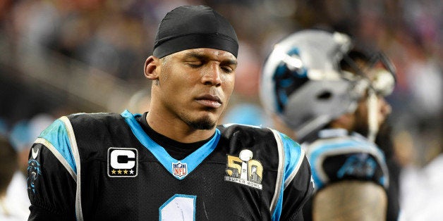 Carolina Panthers quarterback Cam Newton (1) looks pained as he walks the sideline while the Denver Broncos run the clock down in the fourth quarter in Super Bowl 50 at Levi's Stadium in Santa Clara, Calif., on Sunday, Feb. 7, 2016. The Broncos won, 24-10. (David T. Foster III/Charlotte Observer/TNS via Getty Images)