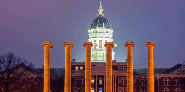 Columns in front of University of Missouri building in Columbia, Missouri, USA