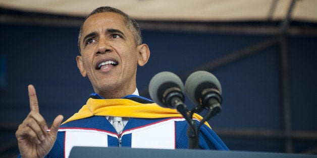 U.S. President Barack Obama delivers the commencement address at Howard University in Washington, D.C., U.S., on Saturday, May 7, 2016. Obama said this week that Congress should pass legislation to rebuild U.S. infrastructure, raise the minimum wage and crack down on money laundering and tax evasion, after his administration released a plan to make it harder for people to hide money in the U.S. Photographer: Pete Marovich/Bloomberg via Getty Images 