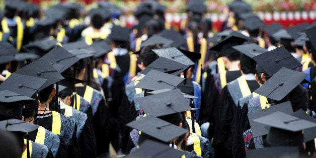 Shot of graduation caps during commencement.