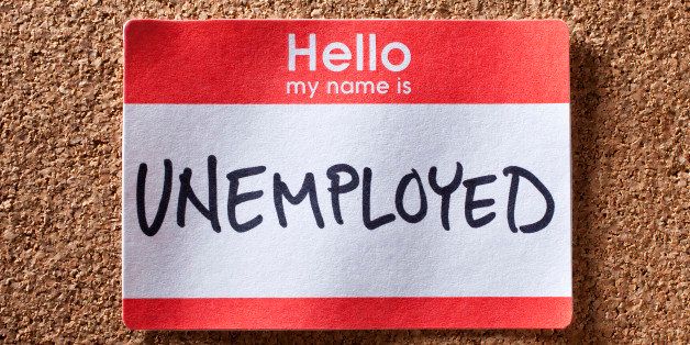 Name tag with unemployed written on it
