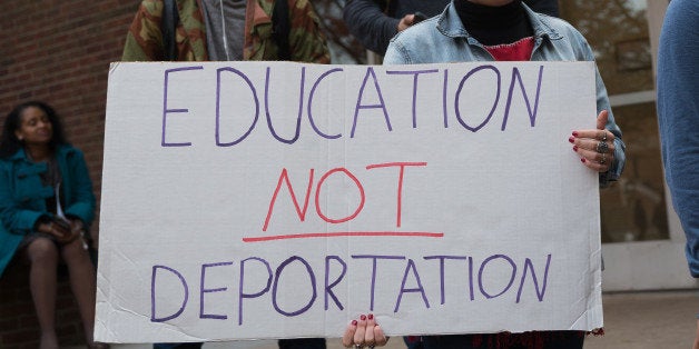 RUTGERS UNIVERSITY, NEW BRUNSWICK, NJ, UNITED STATES - 2016/11/16: As part of a nationwide series of university student walkouts in protest of Republican President-elect Donald J. Trump's proposed policy initiatives regarding immigration and the deportation of criminal undocumented immigrants, nearly a thousand students and faculty members at Rutgers University staged a rally and march in downtown. (Photo by Albin Lohr-Jones/Pacific Press/LightRocket via Getty Images)