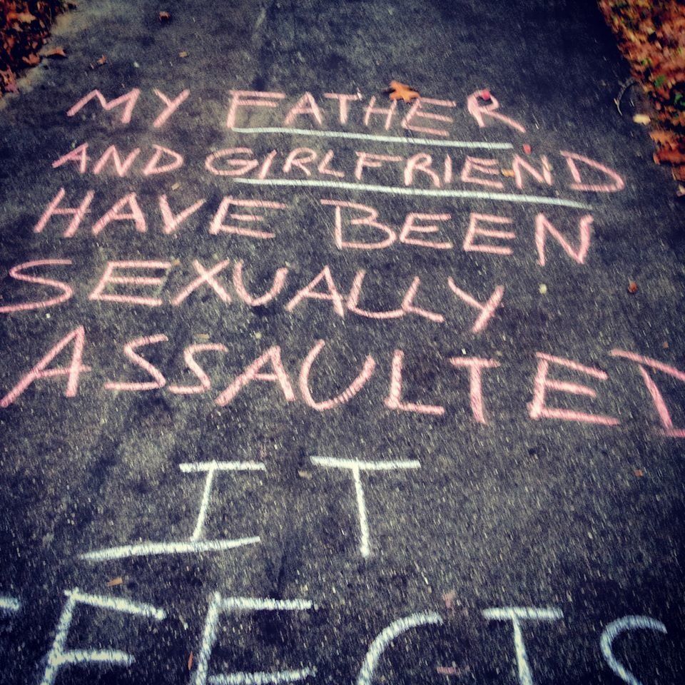 Students chalked the campus of UConn over the weekend to draw attention to sexual violence. 