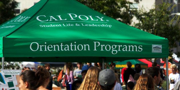 Groups of students receive materials during new student orientation on the campus of California Polytechnic State University San Luis Obispo (Cal Poly SLO) in San Luis Obispo, California, U.S., on Friday, Sept. 20, 2013. Universities often are susceptible to the Interfraternity Conferences pressure to recruit freshmen because Greek life appeals to applicants and many alumni donors remain loyal to their fraternities. Photographer: Patrick T. Fallon/Bloomberg via Getty Images