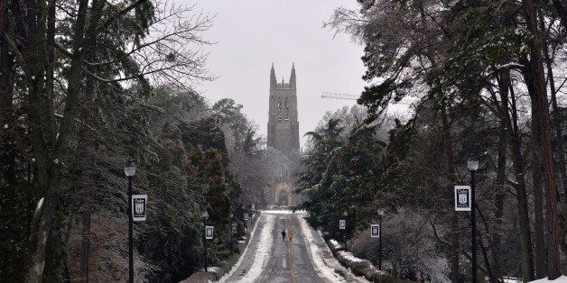 DURHAM, NC - FEBRUARY 13: A general view of the Duke University Chapel following a winter storm on campus of Duke University on February 13, 2014 in Durham, North Carolina. (Photo by Lance King/Getty Images)