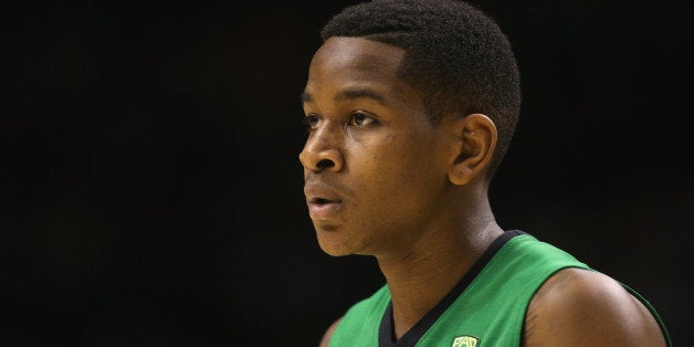 LAS VEGAS, NV - MARCH 16: Dominic Artis #1 of the Oregon Ducks looks on during the Pac-12 Championship game against the UCLA Bruins at the MGM Grand Garden Arena on March 16, 2013 in Las Vegas, Nevada. (Photo by Jeff Gross/Getty Images) 