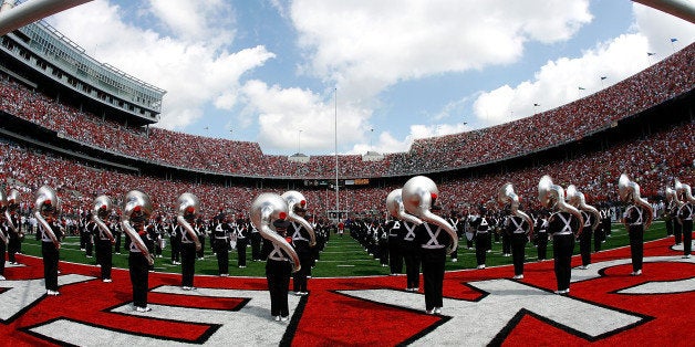 COLUMBUS, OH - SEPTEMBER 06: The Ohio State Buckeyes marching band perform before the game against the Ohio Bobcats at Ohio
