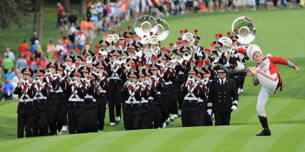DUBLIN, OH - OCTOBER 03: The Ohio State University marching band plays prior to the start of the Day One Four-Ball Matches at the Muirfield Village Golf Club on October 3, 2013 in Dublin, Ohio (Photo by David Cannon/Getty Images)