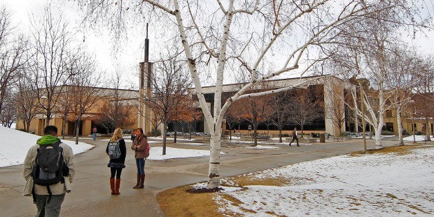 PROVO, UT- MARCH 1: Students walk to the Joseph Smith Building, where religious classes are taught on the campus of Brigham Young University on March 1, 2012 in Provo, Utah. BYU is the alma mater of Republican U.S. presidential candidate Mitt Romney. (Photo by George Frey/Getty Images)