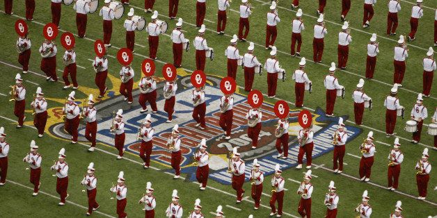 NEW ORLEANS - JANUARY 4: The University of Oklahoma Sooners marching band, the Pride of Oklahoma, is on the field during an intermission in National Championship Nokia Sugar Bowl game against the Louisiana State University Tigers at the Louisiana Superdome on January 4, 2004 in New Orleans, Louisiana. The Tigers defeated the Sooners 21-14 to win the National Championship. (Photo by Jamie Squire/Getty Images) 