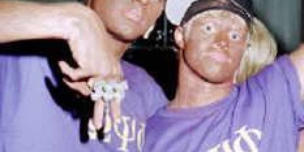 Racist costumes from an Auburn University frat party in 2002. The Greek letters belong to a traditionally Black fraternity. T
