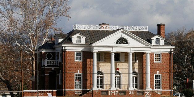 The Phi Kappa Psi fraternity house at the University of Virginia in Charlottesville, Va., Monday, Nov. 24, 2014. A Rolling Stone article last week alleged a gang rape at the house which has since suspended operations. (AP Photo/Steve Helber)