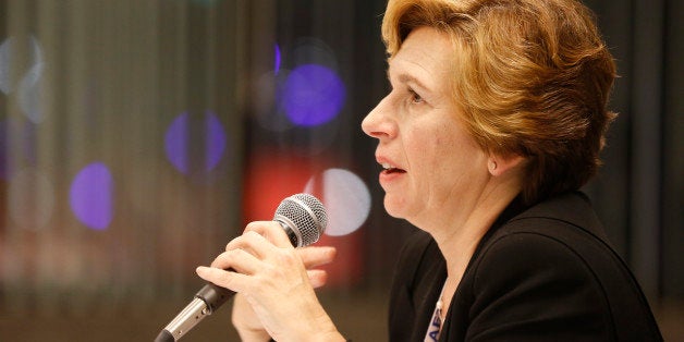 American Federation of Teachers President Randi Weingarten takes questions about U.S. Secretary of Education Arnie Duncan at an ATF convention in Los Angeles on Friday, July 11, 2014. The president of the nation's second-largest teachers union said Friday that President Barack Obama's education chief has turned his back on the concerns of educators and parents, but stopped short of calling for his ouster. (AP Photo/Damian Dovarganes)