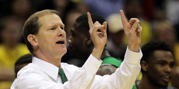 MILWAUKEE, WI - MARCH 22: head coach Dana Altman of the Oregon Ducks shouts against the Wisconsin Badgers during the third round of the 2014 NCAA Men's Basketball Tournament at BMO Harris Bradley Center on March 22, 2014 in Milwaukee, Wisconsin. (Photo by Mike McGinnis/Getty Images)