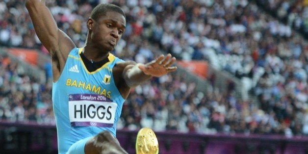 Bahamas' Raymond Higgs competes in the men's long jump qualifying rounds at the athletics event during the London 2012 Olympic Games on August 3, 2012 in London. AFP PHOTO / FRANCK FIFE (Photo credit should read FRANCK FIFE/AFP/GettyImages)