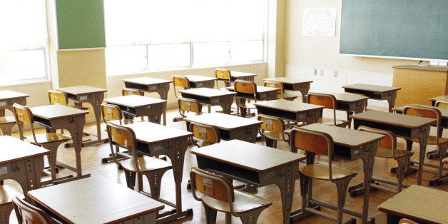 inside a class room with desks