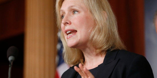 Sen. Kirsten Gillibrand, D-N.Y., speaks to reporters during a news conference about a bill regarding military sexual assault cases on Capitol Hill in Washington, Tuesday, July 16, 2013. (AP Photo/Charles Dharapak)