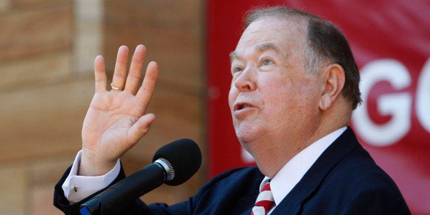 University of Oklahoma President David Boren gestures as he speaks during a dedication ceremony for the $165 million Peggy and Charles Stephenson Oklahoma Cancer Center in Oklahoma City, Thursday, June 30, 2011. (AP Photo/Sue Ogrocki)