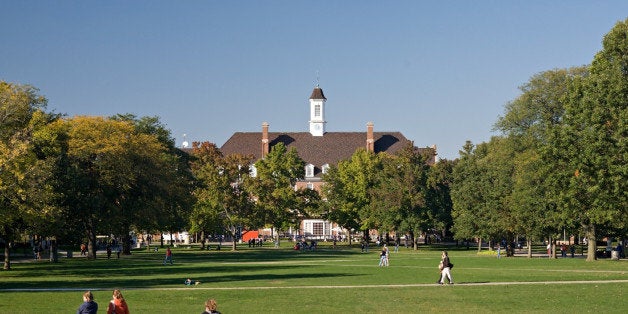 A beautiful fall day on the quad of the Univsersity of Illinois in Champaign. The Student Union is in the background.