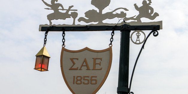 A sign post is seen outside the international headquarters of Sigma Alpha Epsilon in Evanston, Illinois on March 10, 2015. Sigma Alpha Epsilon's international headquarters may be in Illinois, but the fraternity's roots are firmly planted in the antebellum South. (AP Photo/Teresa Crawford)