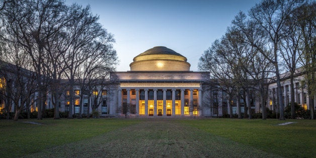 The Massachusetts Institute of Technology main building at sunset in Cambridge, Massachusetts, USA.