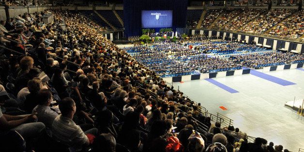 A filled Bryce Jordan Center is visible during the College of Engineering's commencement ceremony on Friday, May 15. The event was one of more than a dozen such college commencements at Penn State University Park during the weekend.