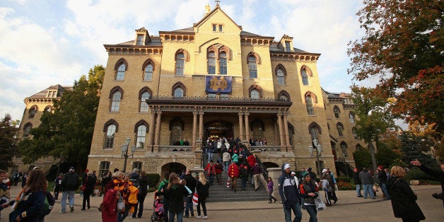 SOUTH BEND, IN - OCTOBER 19: A general view of a building on the campus of Notre Dame University before the Notre Dame Fighting Irish take on the University of Southern California Trojans at Notre Dame Stadium on October 19, 2013 in South Bend, Indiana. (Photo by Jonathan Daniel/Getty Images)