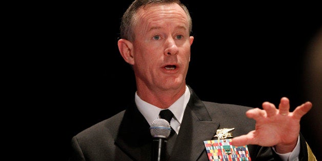 FILE - This Feb. 7, 2012 file photo shows Navy Adm. Bill McRaven, commander of the U.S. Special Operations Command speaking in Washington. U.S. officials say the Pentagon is stepping up aid for Mexico's bloody drug war with a new U.S.-based special operations headquarters to teach Mexican security forces how to hunt drug cartels the same way special operations teams hunt al-Qaida. (AP Photo/Charles Dharapak, File)