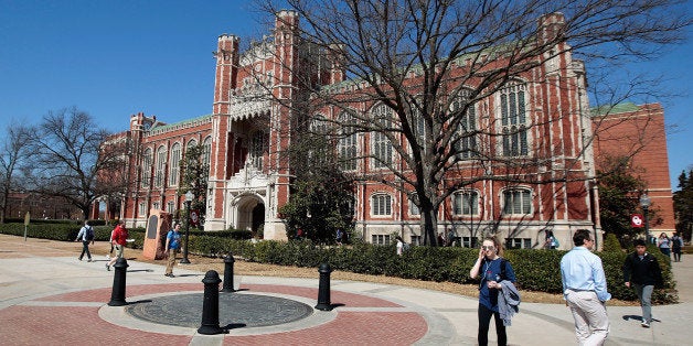 NORMAN, OK- MARCH 11: Students walk between classes in front of the Bizzell Memorial Library at the University of Oklahoma on March 11, 2015 in Norman, Oklahoma. Video showing Sigma Alpha Epsilon members singing a racist chant while traveling on a tour bus went viral after being uploaded to the internet. SAE's national chapter has since suspended the students involved and the University of Oklahoma President David Boren has terminated the fraternity's affiliation with the school. (Photo by Brett Deering/Getty Images)