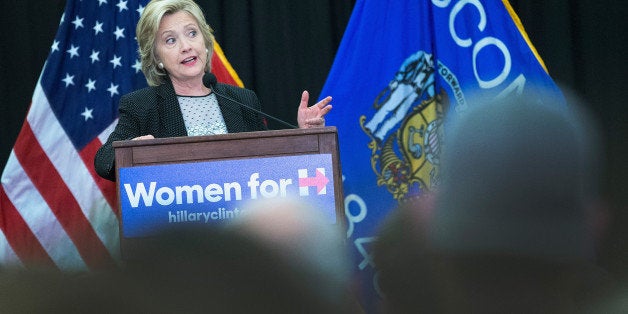 MILWAUKEE, WI - SEPTEMBER 10: Democratic presidential candidate Hillary Clinton speaks to guests gathered for a campaign eve
