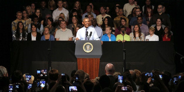 President Barack Obama speaks at Macomb County Community College Wednesday, Sept. 9, 2015, in Warren, Mich. Obama announces n