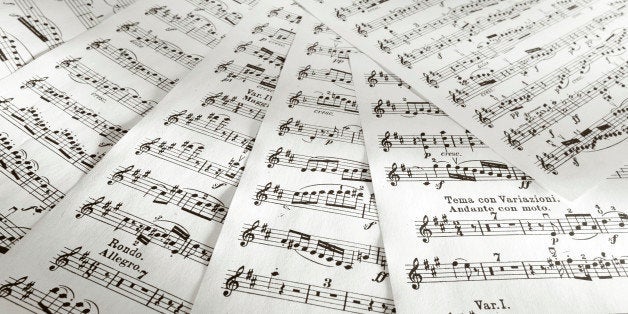 Details of music scores printed on papers.