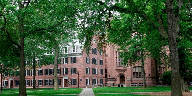 The leafy older part of the campus with traditional New England brick architecture.