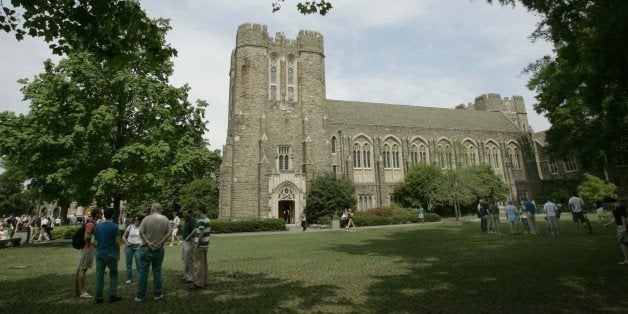 Visitors explore the Duke University campus during Blue Devil Days Monday, April 24, 2006 in Durham, N.C. With classes over for the year and students focused on final exams and the upcoming commencement for graduates, the controversy that rocked the college campus in the days following rape allegations involving the men's lacrosse team has waned _ at least for now. (AP Photo/Gerry Broome)