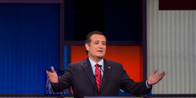 CORRECTION - Republican Presidential candidate Texas Senator Ted Cruz speaks during the Republican Presidential debate sponsored by Fox News at the Iowa Events Center in Des Moines, Iowa on January 28, 2016. / AFP / AFP PHOTO / Jim WATSON / The erroneous mention[s] appearing in the metadata of this photo by Jim WATSON has been modified in AFP systems in the following manner: TED CRUZ instead of RAND PAUL. Please immediately remove the erroneous mention from all your online services and delete it from your servers. If you have been authorized by AFP to distribute it to third parties, please ensure that the same actions are carried out by them. Failure to promptly comply with these instructions will entail liability on your part for any continued or post notification usage. Therefore we thank you very much for all your attention and prompt action. We are sorry for the inconvenience this notification may cause and remain at your disposal for any further information you may require. (Photo credit should read JIM WATSON/AFP/Getty Images)