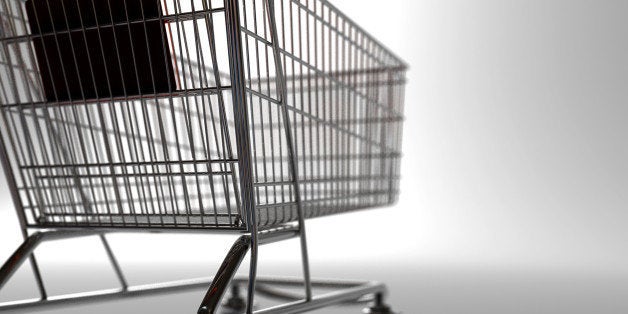 A backlit shopping trolley. 3D render with HDRI lighting and raytraced textures.