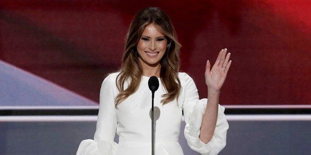 Melania Trump, wife of Republican U.S. presidential candidate Donald Trump, waves as she arrives to speak at the Republican N