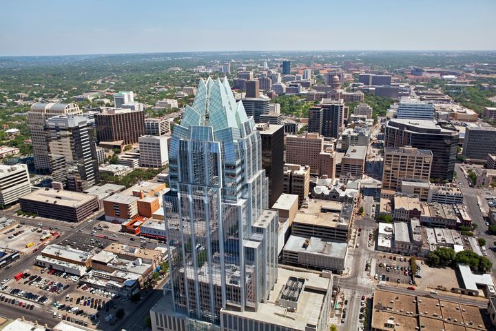 Austin Texas aerial featuring the Frost Tower