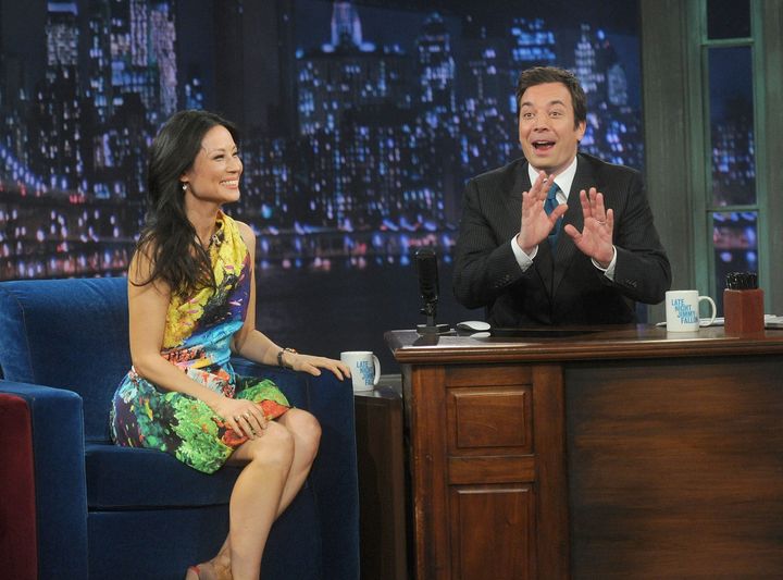 NEW YORK, NY - JANUARY 29: Actress Lucy Liu and host Jimmy Fallon visit 'Late Night With Jimmy Fallon' at Rockefeller Center on January 29, 2013 in New York City. (Photo by Jamie McCarthy/Getty Images)