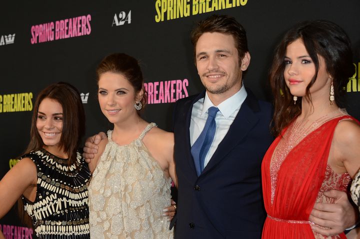 HOLLYWOOD, CA - MARCH 14: (L-R) Actors Vanessa Hudgen, Ashley Benson, James Franco, and Selena Gomez attend the 'Spring Breakers' Los Angeles Premiere at ArcLight Hollywood on March 14, 2013 in Hollywood, California. (Photo by Jason Merritt/Getty Images)