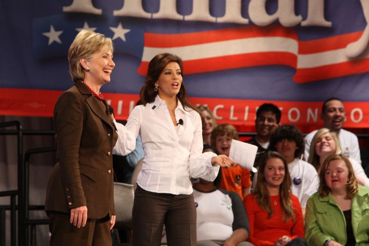 UNITED STATES - MARCH 03: Presidential hopeful Hillary Clinton holds a 'Texas Size Town Hall' hosted by Eva Longoria Parker in Austin , TX on Monday night, the day before the State's primary election. (Photo by Michael Appleton/NY Daily News Archive via Getty Images)