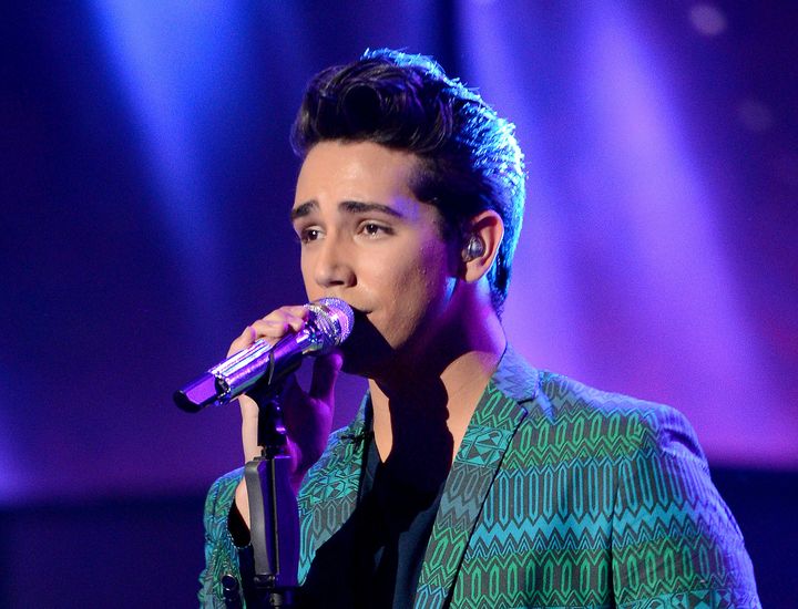 HOLLYWOOD, CA - APRIL 10: Contestant Lazaro Arbos performs onstage at FOX's 'American Idol' Season 12 Top 6 Live Performance Show on April 10, 2013 in Hollywood, California. (Photo by FOX via Getty Images)