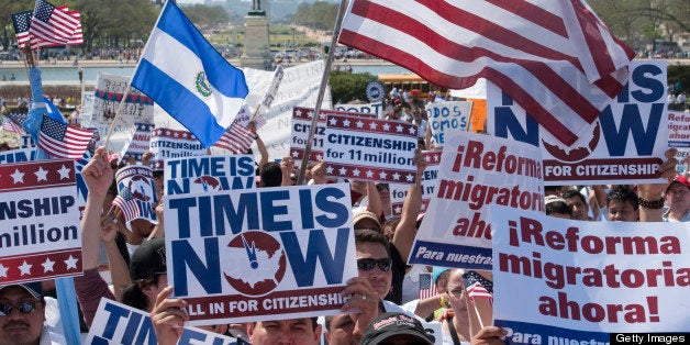 UNITED STATES - APRIL 10: Tens of thousands of immigrants and immigration-supporters rallied on the West Lawn of the U.S. Capitol to urge Congress to pass immigration reform - including a roadmap to citizenship for 11 million undocumented immigrants. (Photo By Chris Maddaloni/CQ Roll Call)