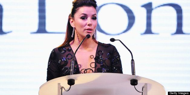 CANNES, FRANCE - MAY 19: (EXCLUSIVE COVERAGE) Eva Longoria speaks during the 'Global Gift Gala' 2013 dinner and auction presented by Eva Longoria at Carlton Hotel on May 19, 2013 in Cannes, France. (Photo by Gareth Cattermole/Global Gift Gala/French Select via Getty Images)