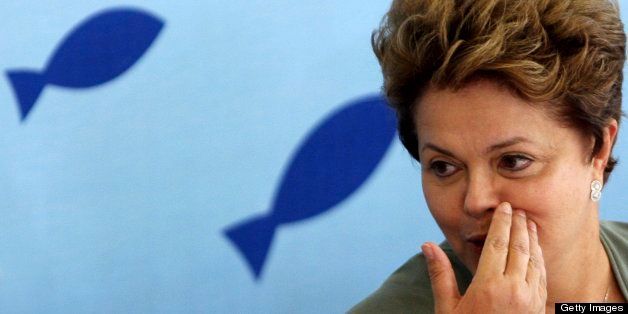BRASILIA, BRAZIL - OCTOBER 25: (BRAZIL OUT) President Dilma Rouseff looks on during the launch of the Harvest for fishing and aquiculture plan on October 25, 2012 in Brasilia, Brasil. (Gustavo Miranda/Globo via Getty Images)